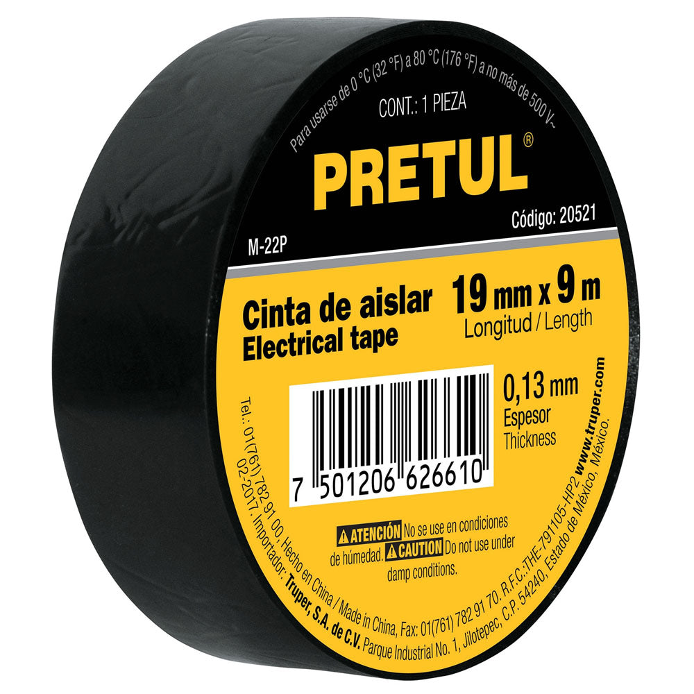 CINTA DE AISLAR  MARCA PRETUL 9mm x19mm